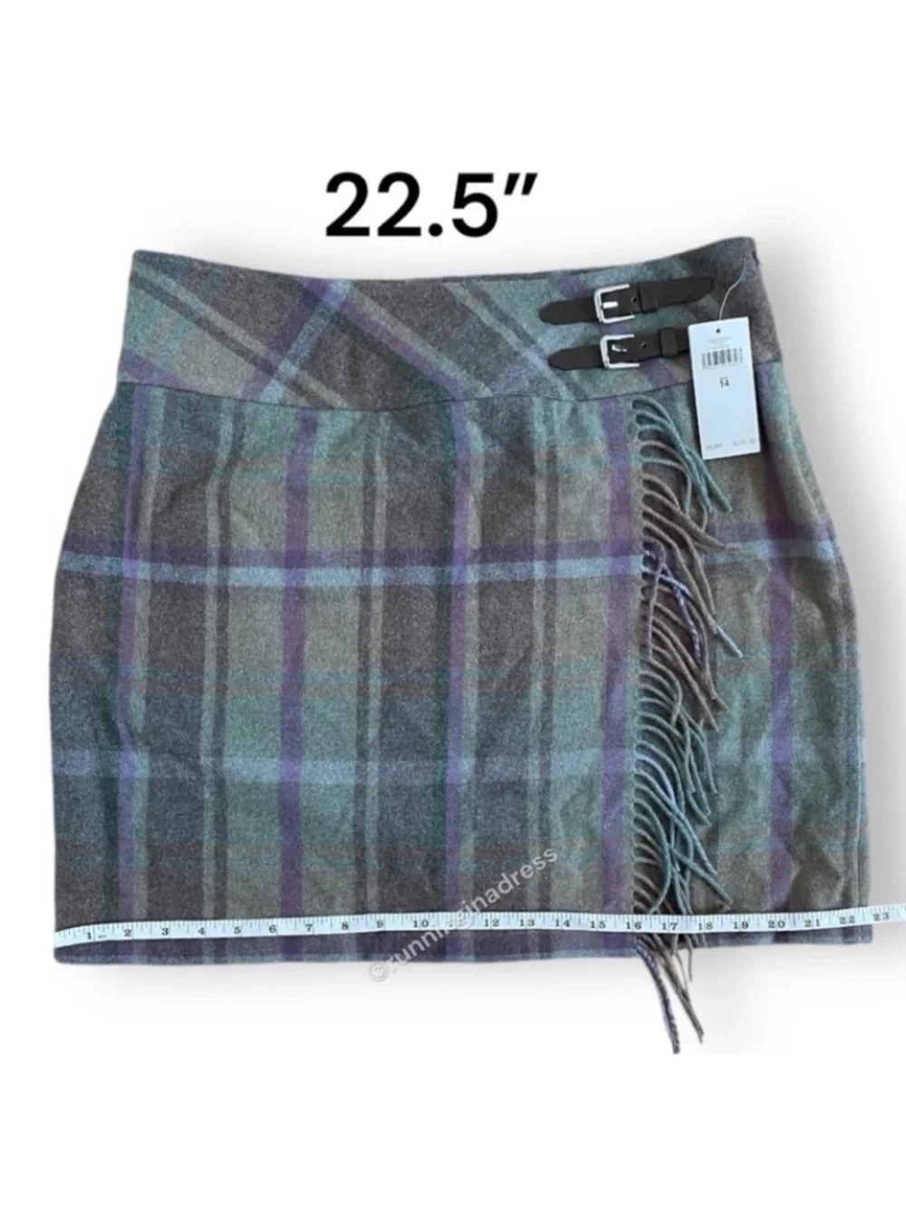 NWT Lauren Ralph Lauren Wool Plaid Kilt Skirt Fringe Tweed Wrap Green Purple 14